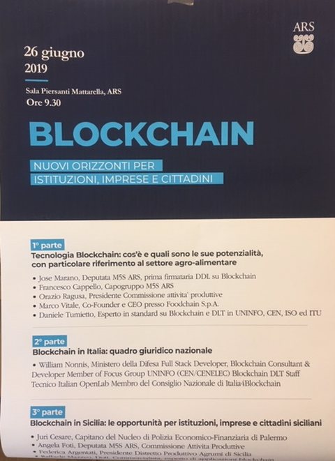Locandina del convegno Blockchain, 26 giugno 2019, ARS